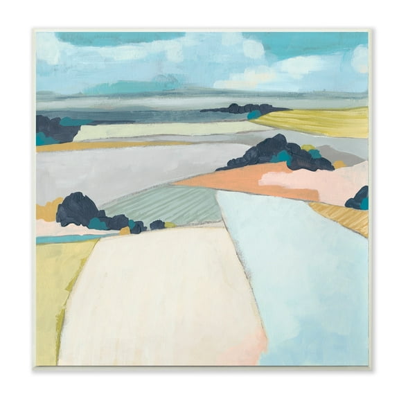 The Stupell Home Decor Peach and Blue Chromatic Fields Color Block Landscape Wall Plaque Art