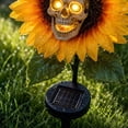 thumbnail image 4 of Halloween Solar Sunflower Skull Stake Light, Spooky LED Skull Flower Pathway Light, Halloween Solar Garden Stake Light with LED Skull Flower, 3pc, 60*25cm, 4 of 6