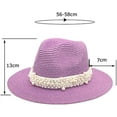 thumbnail image 2 of LINLIN Womens Classic Fedora Hat Trendy Felt Panama Hat with Pearl Belt Flat Top Wide Brim Classic Jazz Cap, 2 of 2