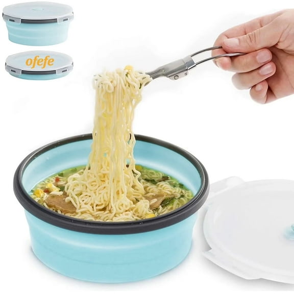 Camping Bowl with Lid Collapsible Silicone Bowl for Travel and Camping Microvave and Fridge Food Storage Bowl from (1200ML)