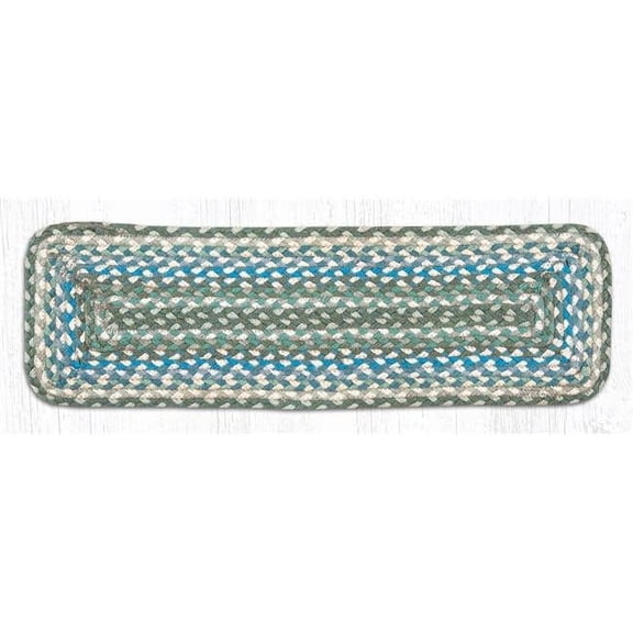 27 x 8.25 in. Jute Rectangle Stair Tread - Sage, Ivory & Settlers Blue