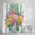 thumbnail image 4 of Watercolor Floral Small Stall Shower Curtain, Waterproof Shower Curtains for Bathroom, Spring Flowers Butterflies Leaves Green Washable Fabric Bath Curtain for Bathtub with Hooks 36x78 Inches, 4 of 9