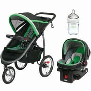 Angle View: Graco FastAction Fold Jogger Click Connect Jogging Stroller Travel System, Fern with Nuk Simply Natural 5oz Bottle, 1-Pack