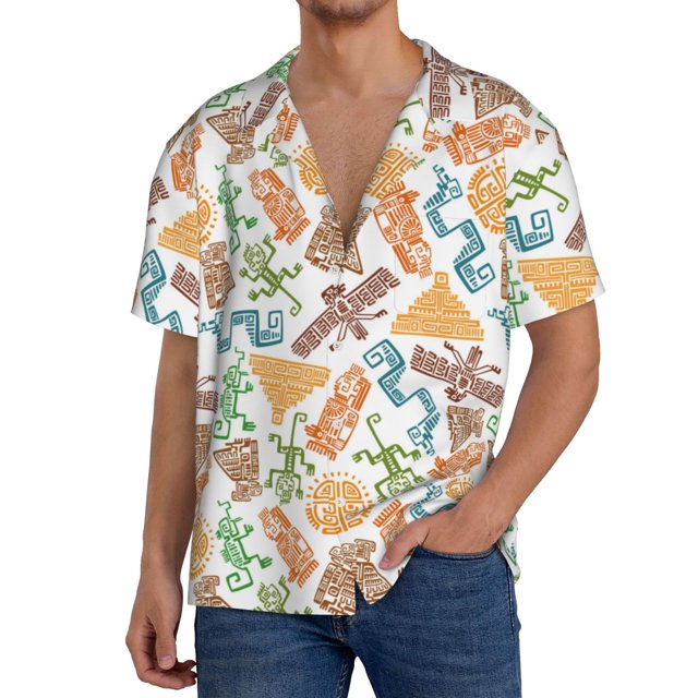 Fotbe Simple Drawing Camisa Estampada de Manga Corta para Hombre, Casual de Verano, Estilo Playero, Sin Arrugas-Medium
