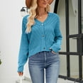 thumbnail image 6 of Idoravan Blue Cardigan for Women Women's Color Hollowed Out Knitted Cardigan Loose V-neck Long Sleeved Cardigan Tops, 6 of 6