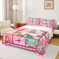 Homewish Pink Kawaii Flamingo Queen Sheet Sets, Romantic Valentines Day Flat Sheet, Teens Kids Girls Queen Fitted Sheet, Lightweight Room Decor, 4pcs