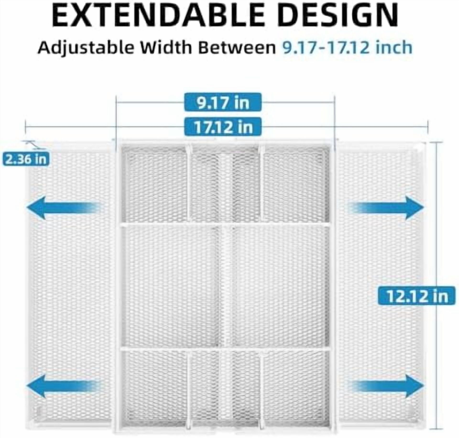 Expandable Desk Drawer Organizer, Mesh Drawer Organizer Tray with 10 Adjustable Compartments, Desk Organizers and Accessories for Office Supplies, Makeup & Vanity (Expandable White-2 pack)
