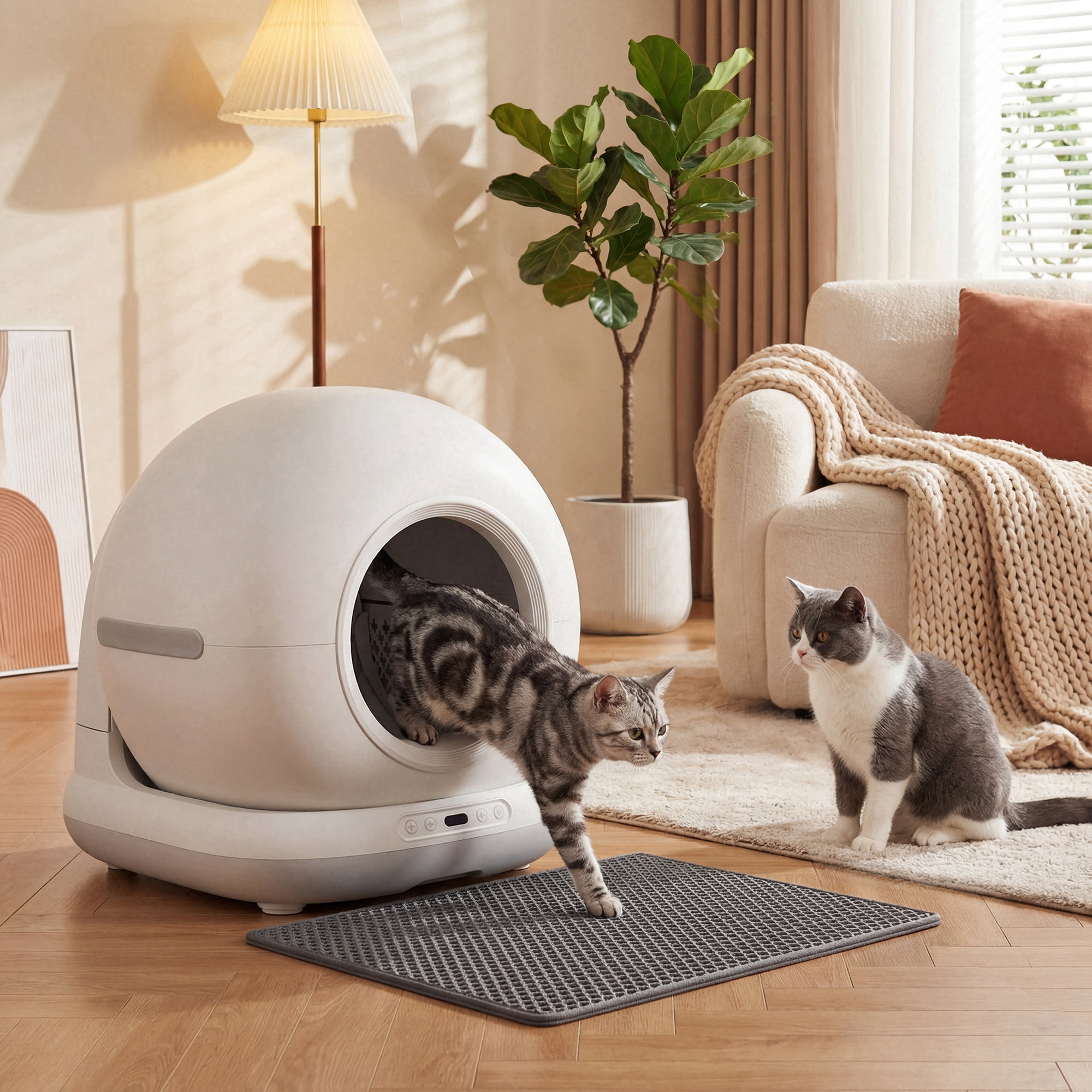 PawHut Automatic Litter Box, Self Cleaning Litter Box, App Control, Odor&Noise Control, Safety Sensors, Deodorant Gel, Litter Mat, 1 Roll Garbage Bag