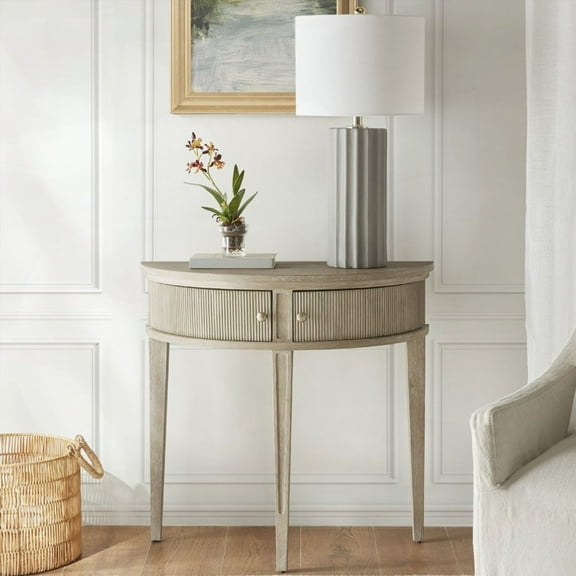 31"W Vintage Storage Console Table, Reclaimed Greige Finish & Cutout Legs