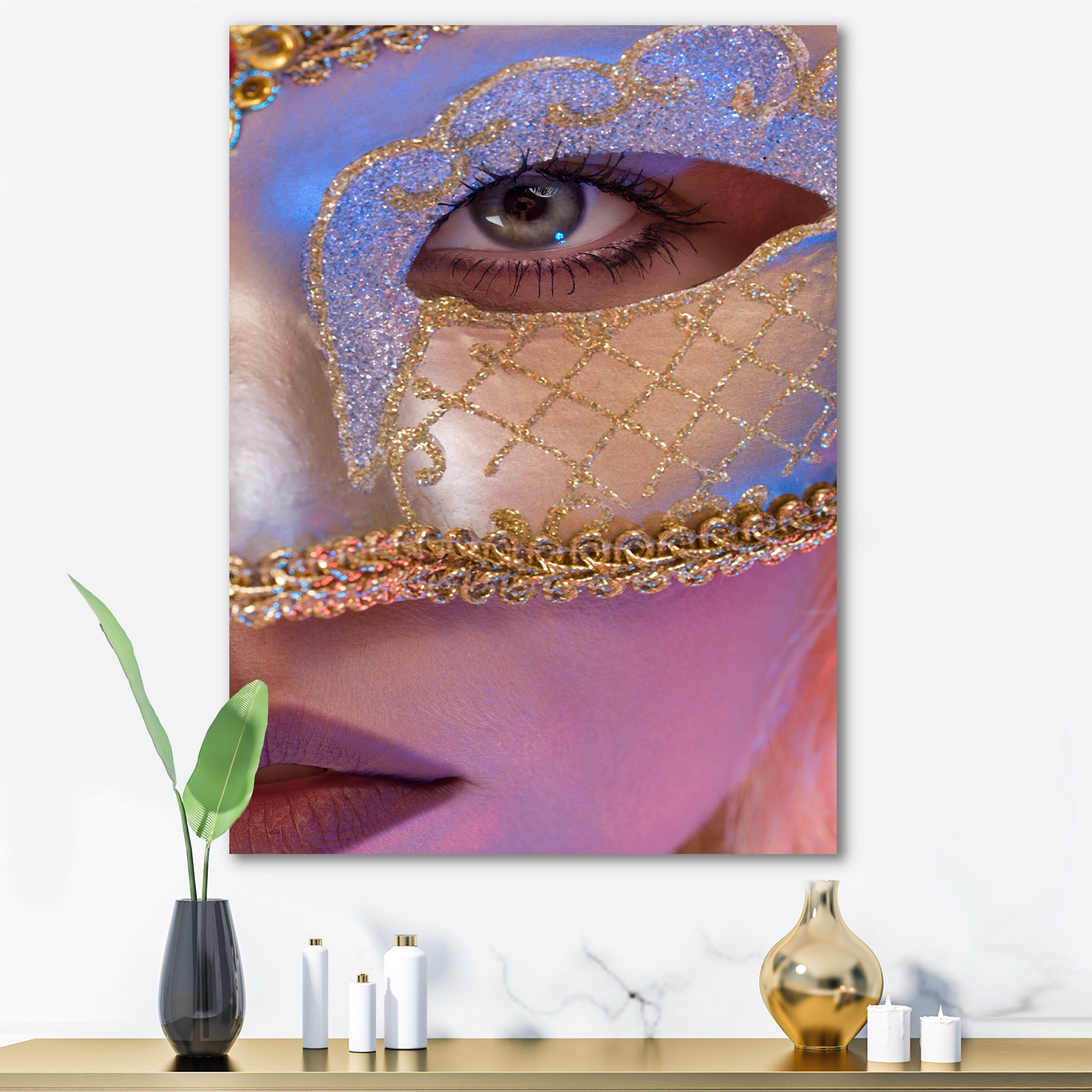 Designart ' Venetian Mask On Female Face ' Modern Canvas Wall Art Print