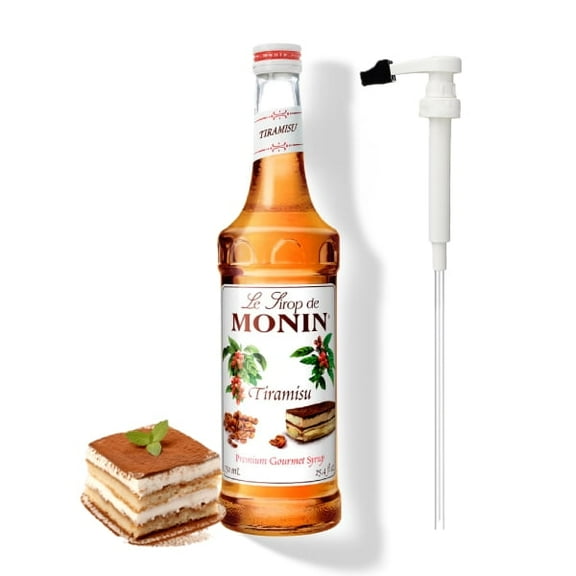 Monin Tiramisu Flavouring Syrup, 25.4 fl oz (750ml) Glass Bottle with Absol White Pump