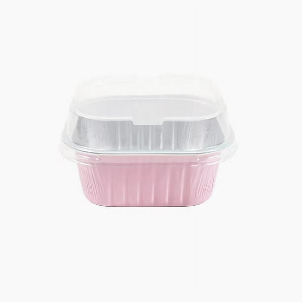 Zhuge 100 mini moldes de aluminio para hornear cupcakes con tapas, recipientes desechables para pasteles, moldes para flan, pudín, suflé, fiesta, boda (rosa)