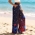 thumbnail image 4 of Women's Independence Day Pants Independence Day USA Flag Print Slit Baggy Pajama Bottoms Elastic High Waist Wide Leg Regular Fit Breathable Pants, #01 Dark Blue, XL, 4 of 5