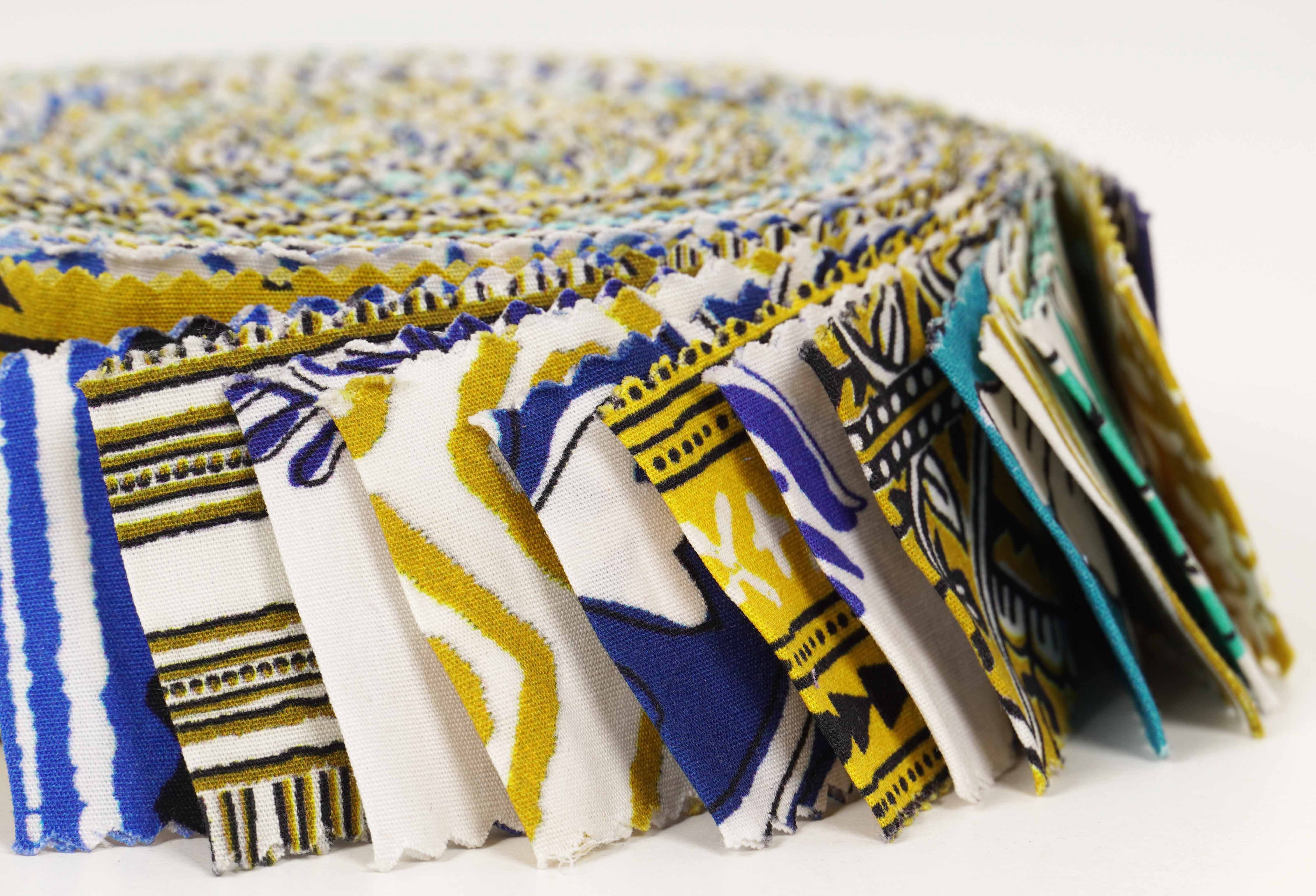 Soimoi 40Pcs Asian Block Print Precut Fabrics Strips Roll Up 1.5x42 inches Cotton Jelly Rolls For Quilting - Mustard, Blue, White