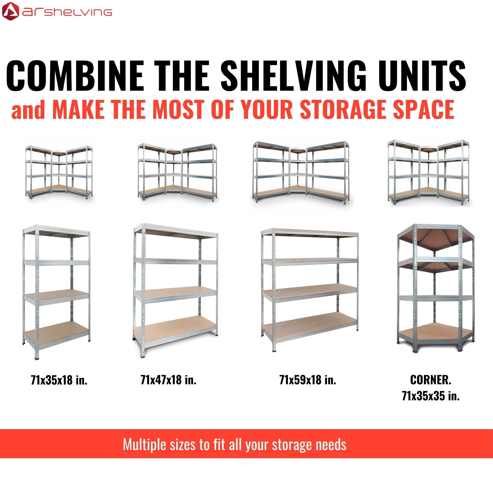 AR Shelving Versatile Customizable Storage Collection for Garage, Home and Office 35"x71"x18" 4-Tier Metal Shelf 2000 lb Galvanized Finish