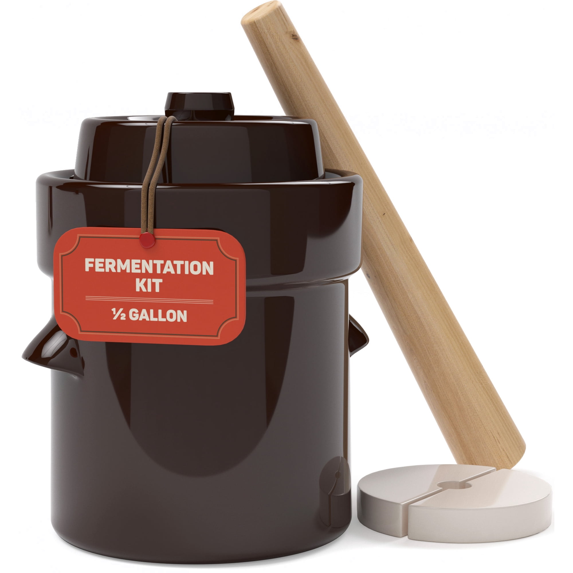 Fermentation Crock 1/2 Gallon - Sauerkraut Crock with Weights & Pounder