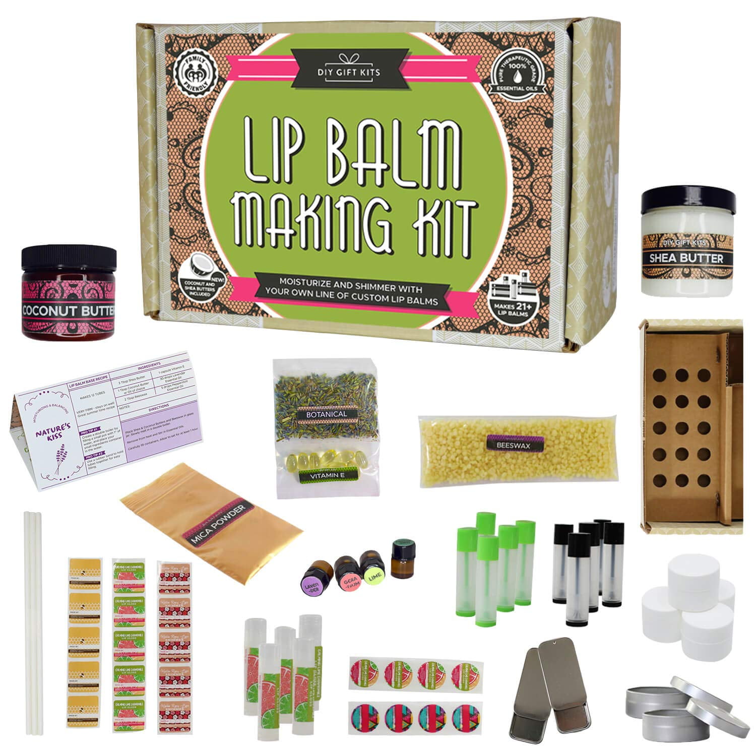 DIY Gifts 73pc Natural Lip Balm Making Kit with Filling Tray