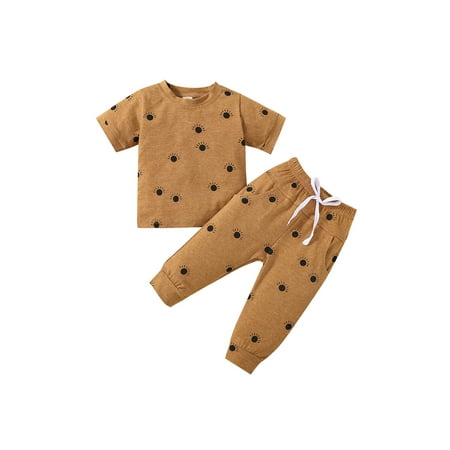 

TheFound Toddler Baby Boy Girl Summer Clothes Sun/Star Print Short Sleeve Tops+Casual Pants Set 2pcs Tracksuit