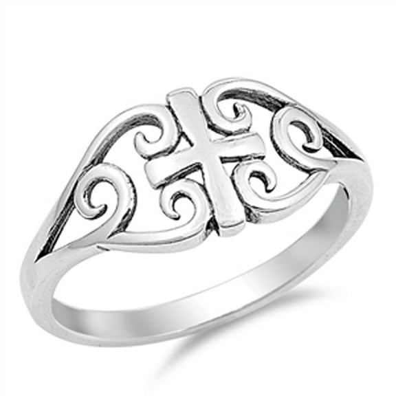 CHOOSE YOUR COLOR Filigree Swirl Cross Ring Love Heart .925 Sterling Silver Band Jewelry Female Size 6