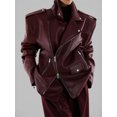 thumbnail image 1 of Chaquetas irregulares de piel para mujer, abrigos informales con cremallera y cuello vuelto, ropa de calle moderna, otoño e invierno, 2024, 1 of 5