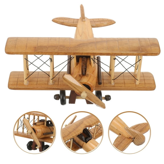 Vintage Wood Planes Model Iron Retro Aircraft Glider Biplane Pendant Model Wooden Airplane Kids Toy Gift