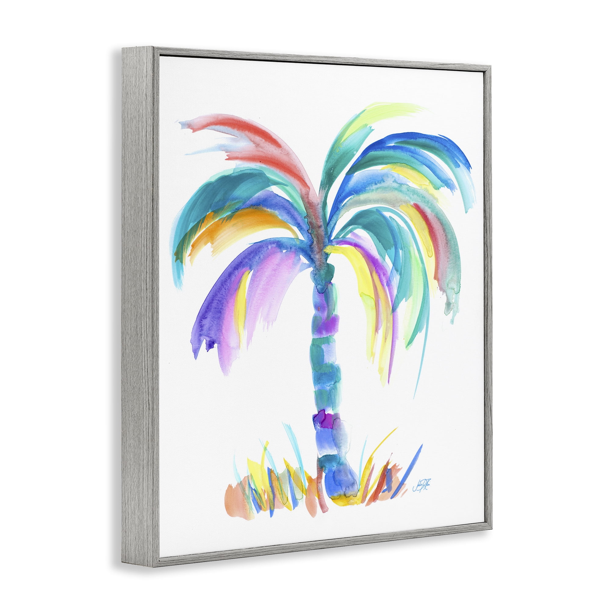 Stupell Industries Brushed Palm Tree Botanical & Floral Painting Gray Framed Art Print Wall Art, 16 x 20