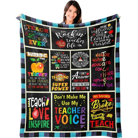 LHSHID Teacher Blanket Gifts for Teachers Flannel Fleece Throw Blankets for Teacher Gifts Lightweight Soft Throws for Home Bed Sofa Christmas Birthday Back to School Teachers'' Day Gift Idea 30x40in