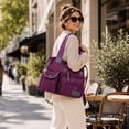 thumbnail image 5 of FSAGAE Multi-Pocket Travel Bag Nylon Tote Lightweight Handbag Purple Waterproof Large-Capacity Durable, 5 of 5