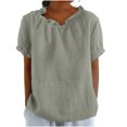 thumbnail image 2 of Neewe Cotton Linen Basic T Shirts for Women Pleated Crew Neck Short Sleeve Summer Solid Loose Fit Plain Casual Tops, 2 of 7