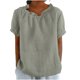 thumbnail image 2 of Neewe Cotton Linen Basic T Shirts for Women Pleated Crew Neck Short Sleeve Summer Solid Loose Fit Plain Casual Tops, 2 of 7