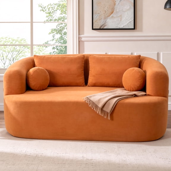 LUFTUT 67.32" Curved Chenille Loveseat Sofa, Boneless 2-Seater Couch with 4 Pillows & Side Storage Pocket, 32D High Resilience Sponge Small Space Sofa for Apartment Bedroom Office