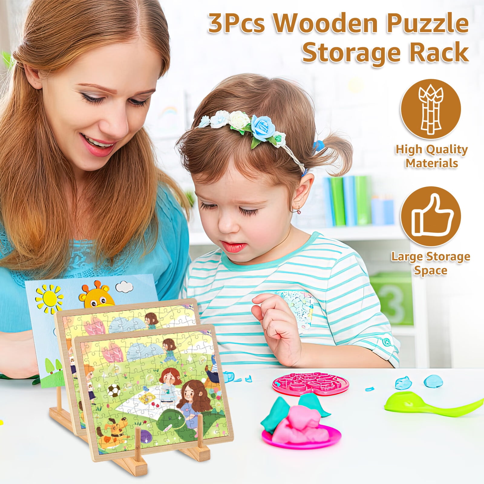 Pcapzz 3Pcs Wooden Puzzle Storage Rack Jigsaw Puzzle Holder Rack for Puzzle Easel Board Wood Puzzle Display Stand 11.8×4.5×7.4 In Puzzle Rack Organizer for Craft Collection Lover