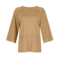 thumbnail image 5 of Womens Tops Women's Patchwork Solid Color Round Neck Three-quarter Sleeve Pagoda Sleeve Loose T-shirt, 5 of 7