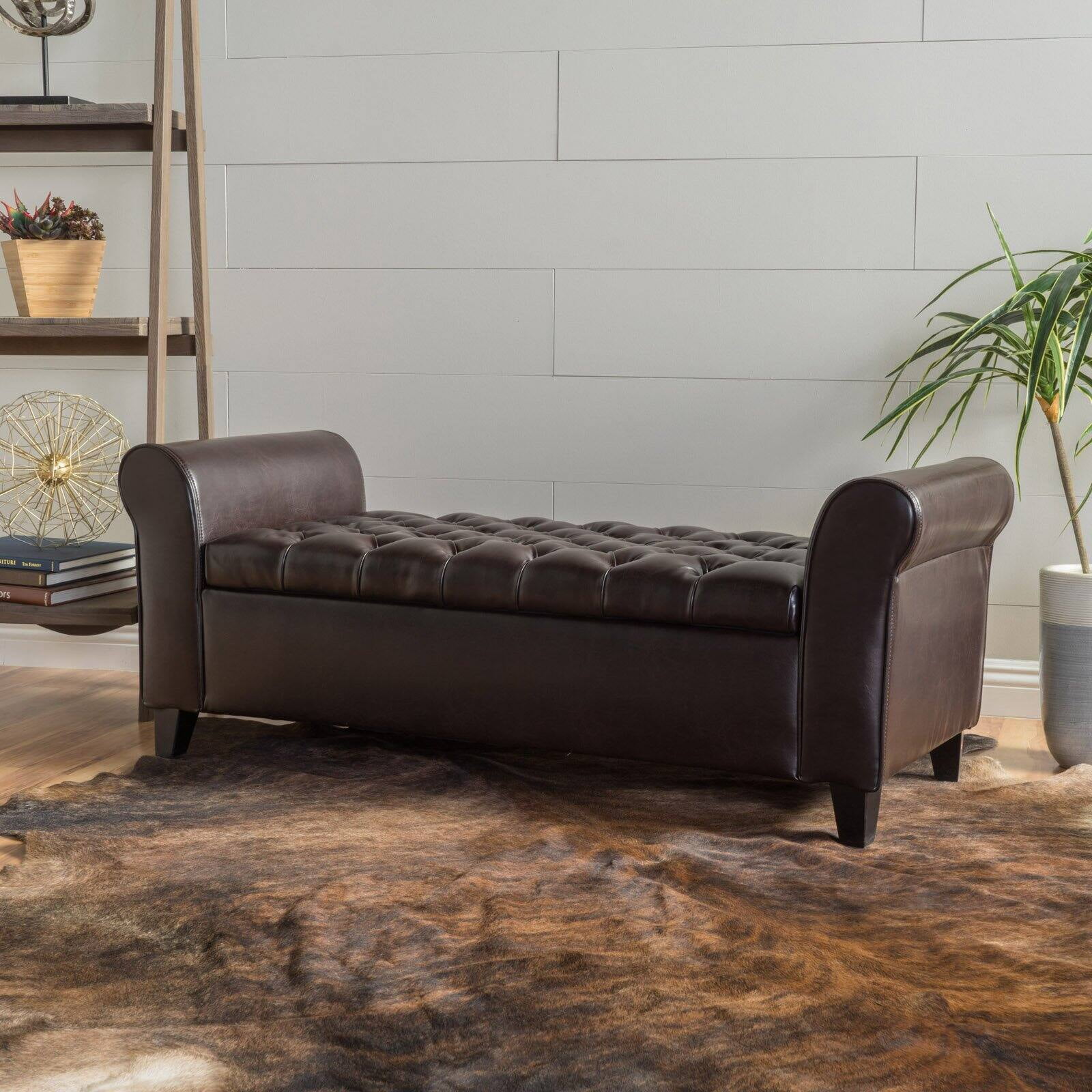 Ultima Leather Armed Indoor Storage, Real Leather Storage Bench