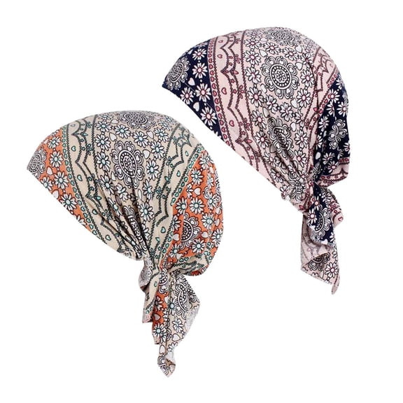 2Pcs Women's Chemo Cap Pre Tied Beanie Head Scarf Hat For