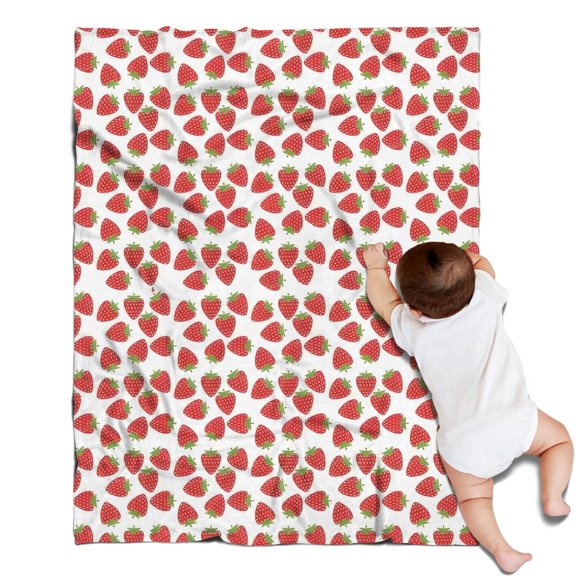 Red Strawberry Plants White Pattern Blanket,Comfortable Soft Flannel Throw Blanket,All Season,Warm Lightweight Blankets for Sofa Bed Couch Living Room Chair,30"x40"
