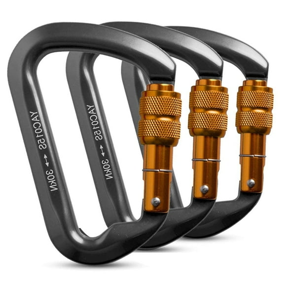 IC ICLOVER [3 Pack] 30Kn/3000Kg Aluminum Locking Rock Climbing Carabiner D Shape Screwgate Carabiner Hook Screw Lock Carabiner Outdoor Sport Tools - Gray