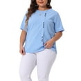 thumbnail image 1 of Blusa de mujer de talla grande Agnes Orinda, de manga corta, cuello redondo, de algodón y lino, camiseta 3X color azul cielo, 1 of 6