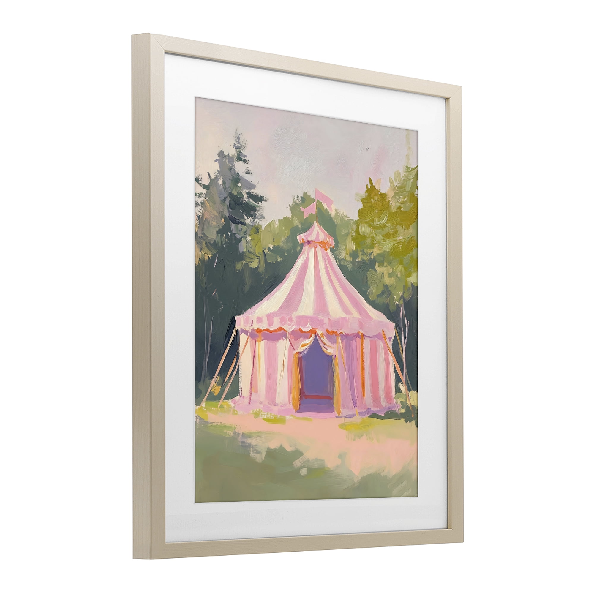 Stupell Industries Pink Circus Tent in Meadow Birch Framed Print Under Glass, design by The Prints Vibe