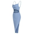 thumbnail image 2 of ZAFUL for Women Prom Dress or Cocktail Dress Evening Part Dress Ribbed Draped Split Cami Dress Light Blue XL, 2 of 5
