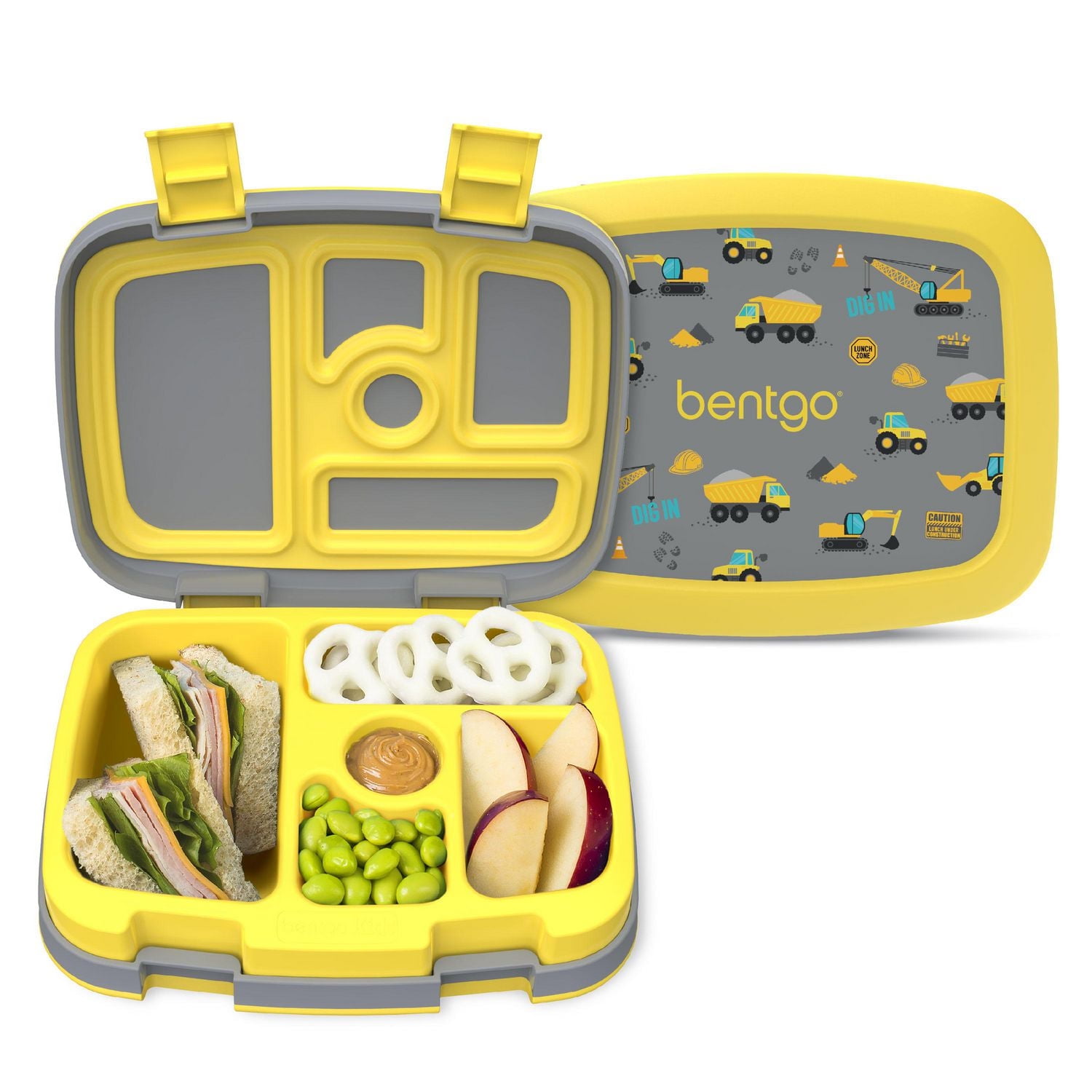 Bentgo Kids Prints Leak-Proof, 5-Compartment Bento-Style Kids Lunch Box - BPA-Free, Dishwasher Safe, Food-Safe Materials (Construction Trucks)