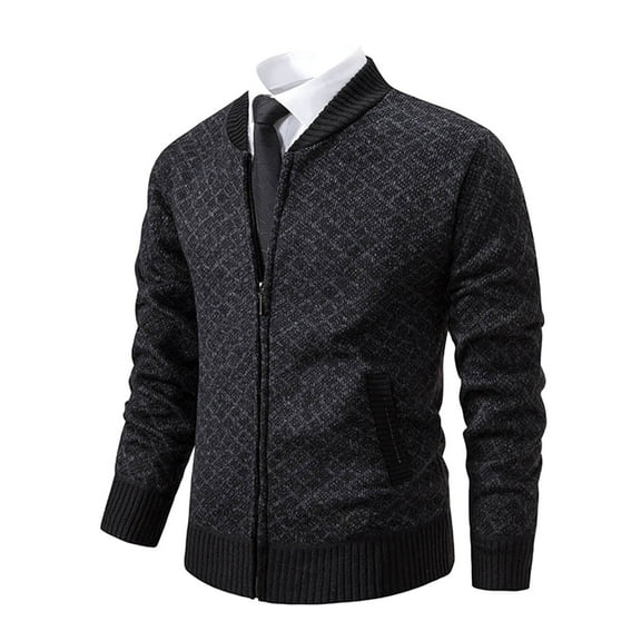Xysaqa Men's Cardigan Sweaters Zip Up Comfortable Cable Knit Sweater Jackets Mens Slim Fitted V Neck Sweaters with Pockets Black
