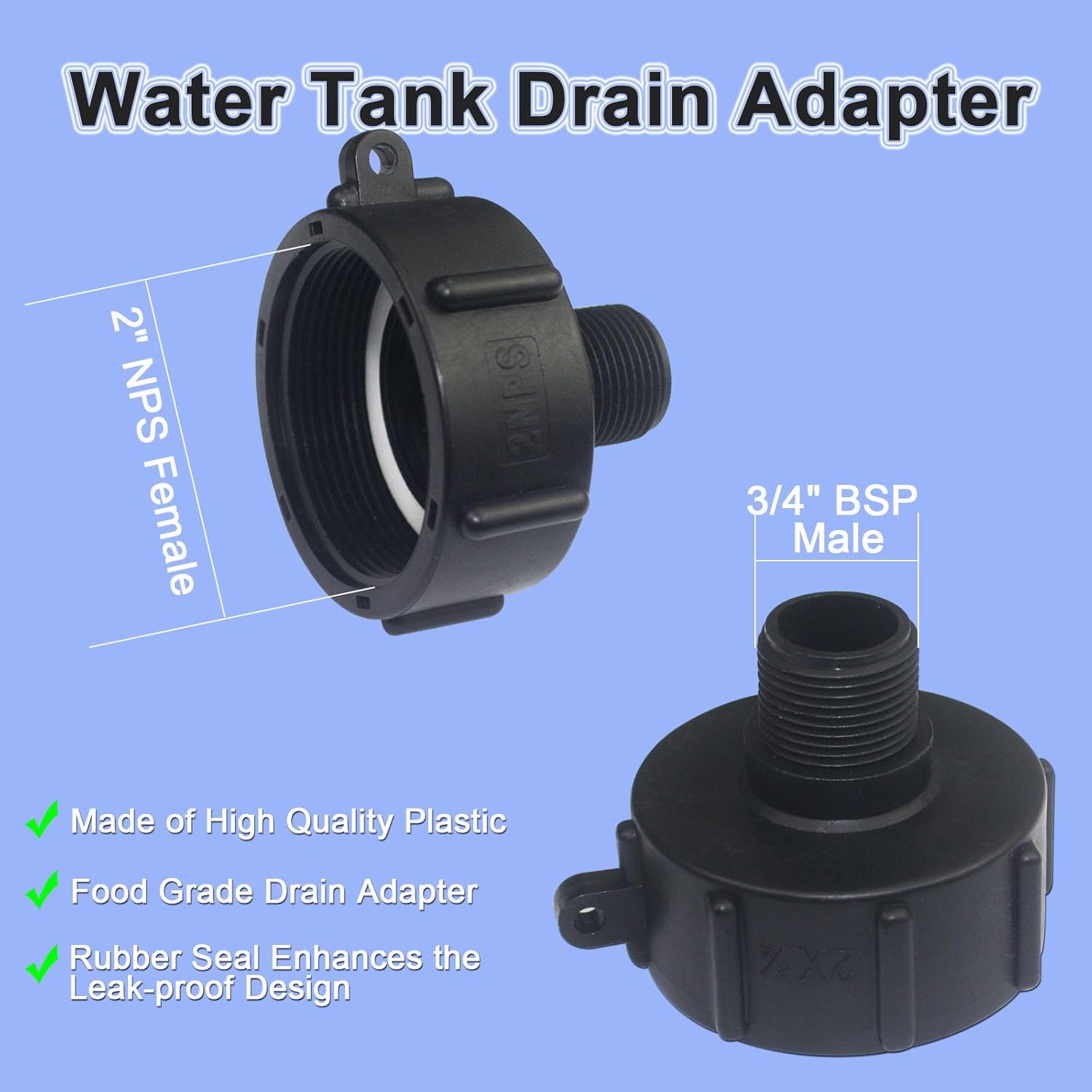 MKEUDQ-2 Packs 275 330 IBC Tote Adapter IBC Drain Adapter Water Hose Male Adapter 2" Fine Thread X 3/4" Male G Hose Garden Hose Drain Plug Connector for Garden Hose