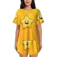 thumbnail image 1 of Xecao Happy Cartoon Star Pattern Women's Short Sleeve Pajama Set Soft Sleepwear Lounge Set with Button Front Top and Drawstring Shorts with Pockets-XX-Large, 1 of 6