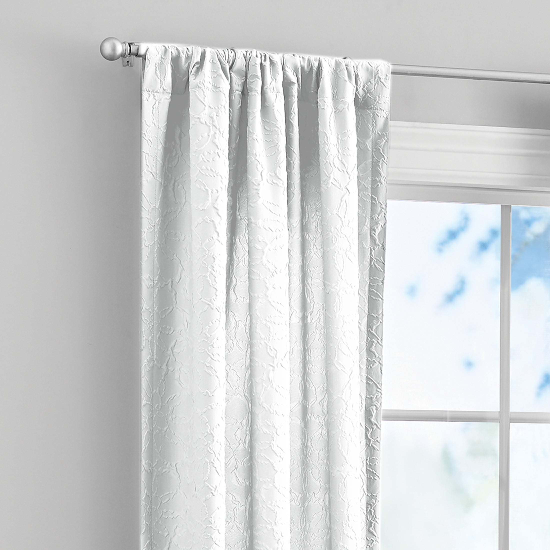 Mainstays Microsculpt Floral Rod Pocket Curtain Panels, Set of 2, White, 37 in x 63 in