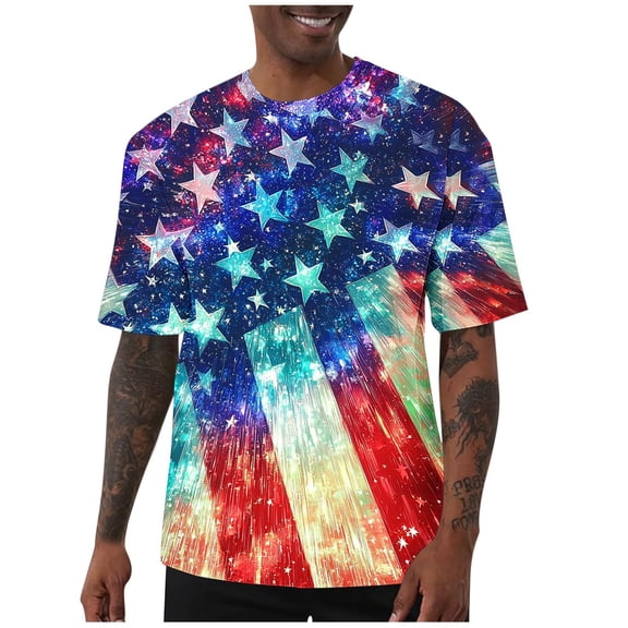 Jessboyy 4th of July Shirts Men Short Sleeve Graphic Tees Independence Day USA T Shirt Loose American Flag Printed Patriotic T-shirts Silver,XXL