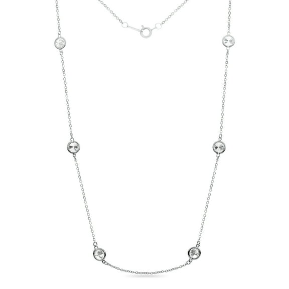 Sterling Silver Cubic Zirconia By The Yard Chain Necklace 18 Inches
