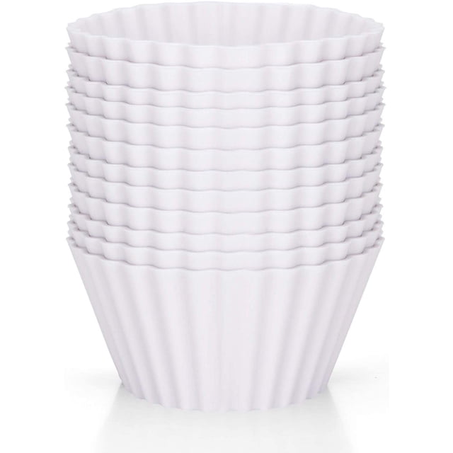 Paquete de 12 moldes para muffins reutilizables (blancos), silicona premium, ecológicos, sin BPA, molde para magdalenas, moldes para muffins