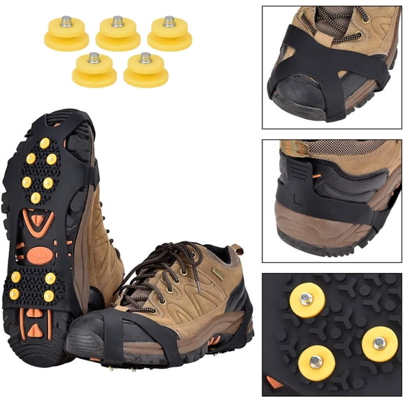 Ice Cleats for Shoes and Boots Men Women Winter Walking Ice Snow Cleats Anti Slip Snow Traction Shoes Crampons 10 Steel Studs Overshoe Slip-on Stretch Rubber Footwear