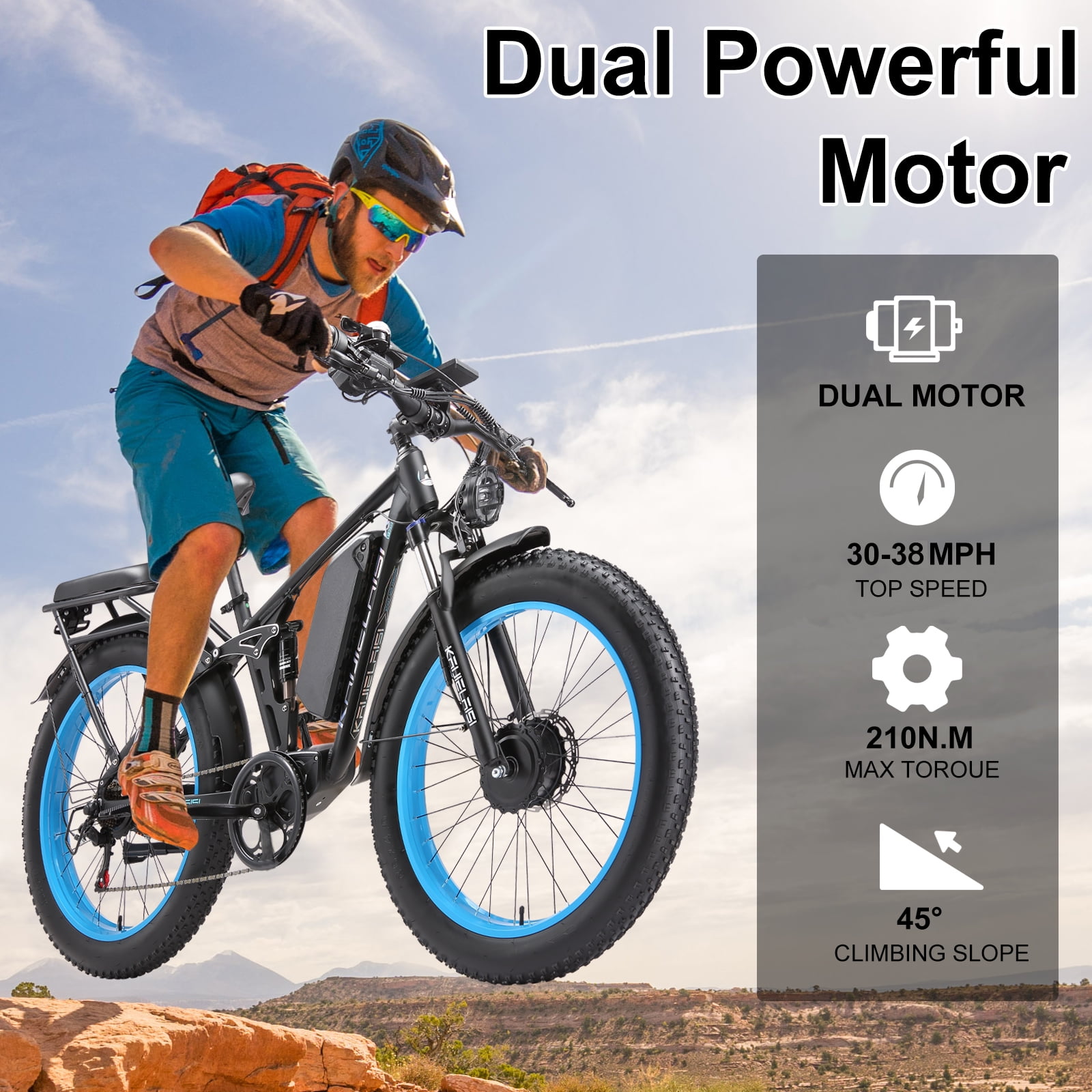 KAIJIELAISI Electric Bike for Adults Dual Motor AWD Mountain Electric Bicycles 52V 26AH Removable Lithium Battery, 26" 4.0 inch Fat Tire Ebike E-Bike for Adults UL2849.